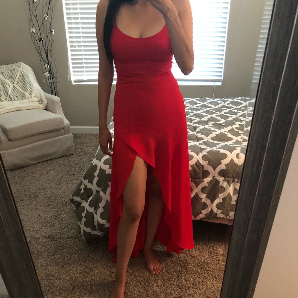 Red Ruffle High Low Dress NWT